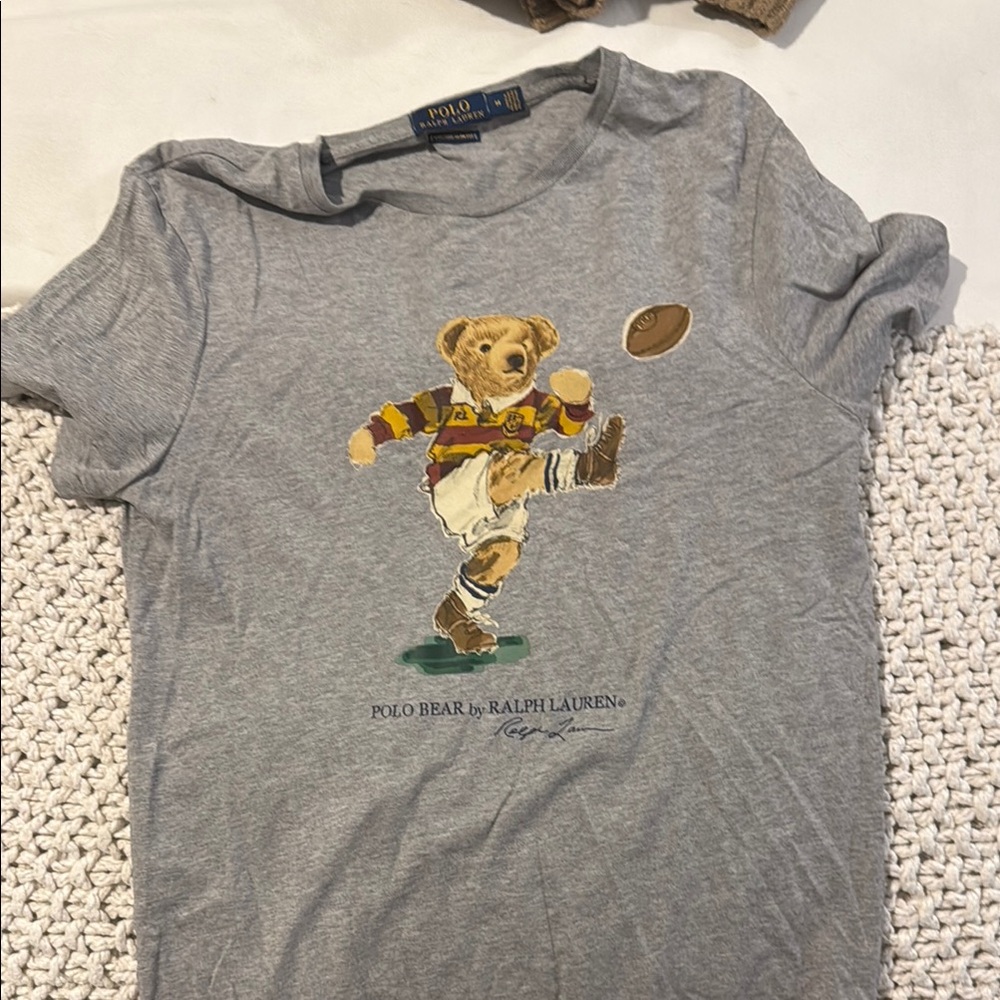 Ralph Lauren Gray Polo Bear Football Tee